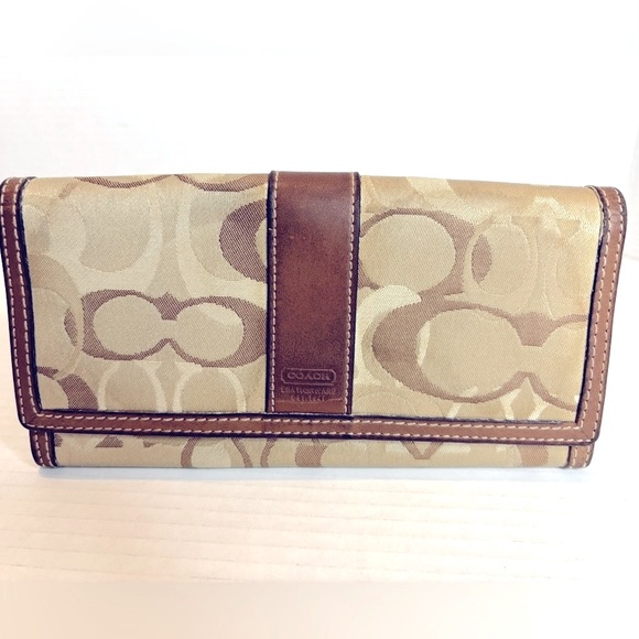 Coach Beige and Brown Signature Clutch with Leather Interior - Picture 1 of 11